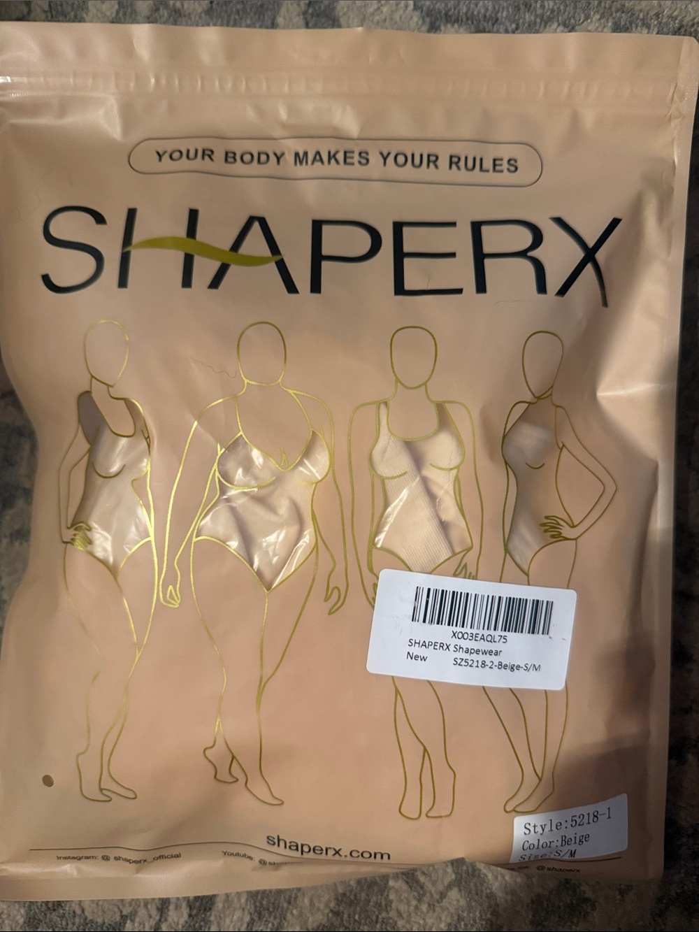 SHAPERX Beige Women's Shapewear Bodysuit